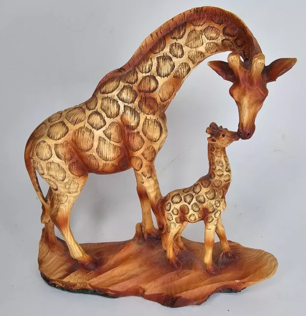 A Mother's Love Giraffe and Calf Wood Finish Statue Animal Figurine Decor Gift