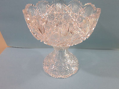 Exceptional ABP American Brilliant Period Cut Glass Punch Bowl 10" Rd 11" Tall