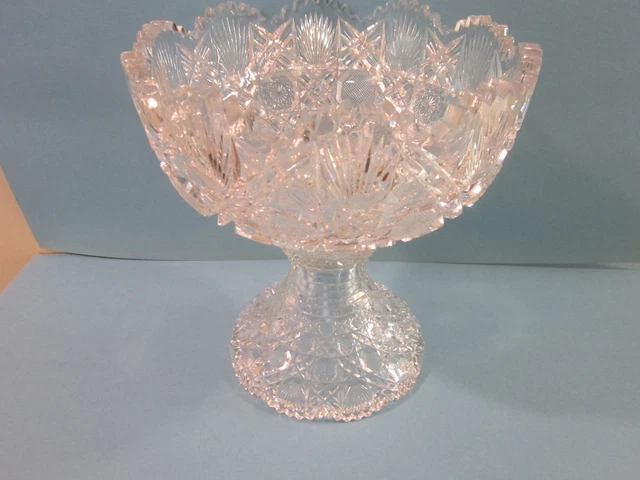 Exceptional ABP American Brilliant Period Cut Glass Punch Bowl 10" Rd 11" Tall