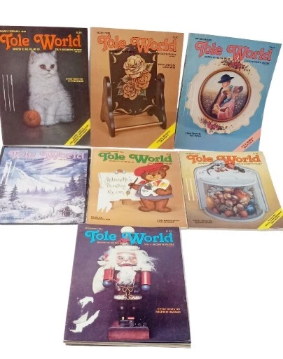 Lote de 7 revistas de pintura decorativa de bellas artes vintage de los años 80 TOLE WORLD