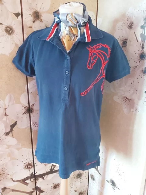 Horseware Ireland Polo Shirt Xl Uk 16 Soft Navy Blue Red Horse Embroidery