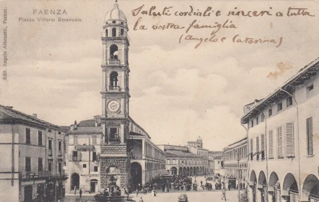Cartolina Faenza Emilia Romagna Piazza Vittorio Emanuele Storia Viaggiata 1924
