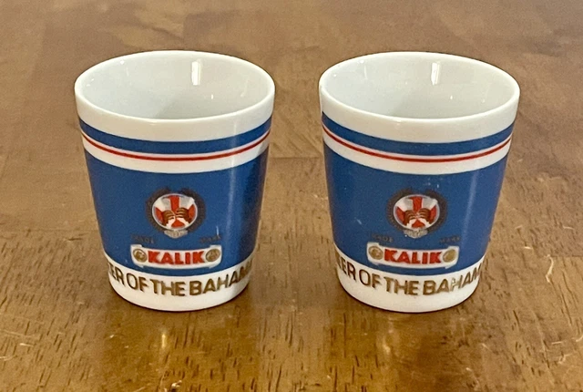 2- Kalik Beer of the Bahamas Ceramic Shot Glass 1 oz Lot of 2