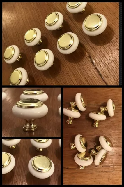 8 boutons céramique laiton central rosette tiroir blanc milieu du siècle vintage