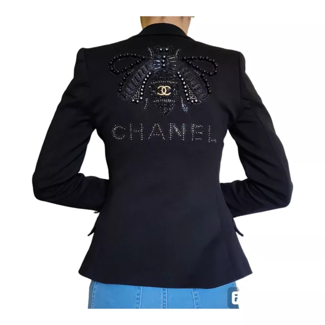 XS  Rare Chanel Women Suit Jacket Black Single Breasted Coat