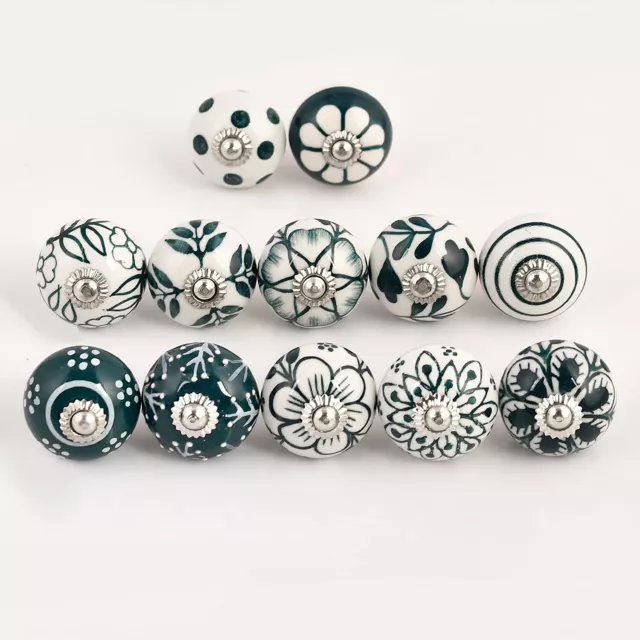 Indian 20 PC Ceramic Knobs Drawer Door Knobs Green And White Mix Knobs