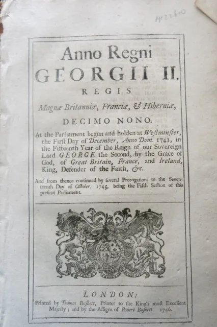 GEORGE Il Act of Parliament 1746 to Impower Lora Pitt to Erect Bridge DORCHESTER