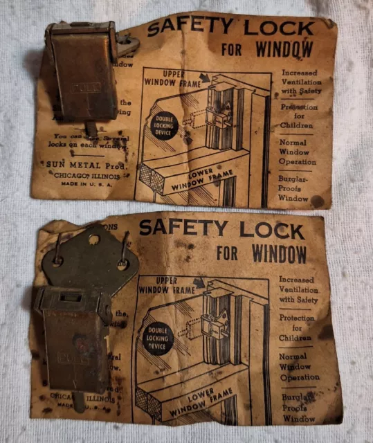 Vintage Sun Metal Products Brass Safety Lock For Windows