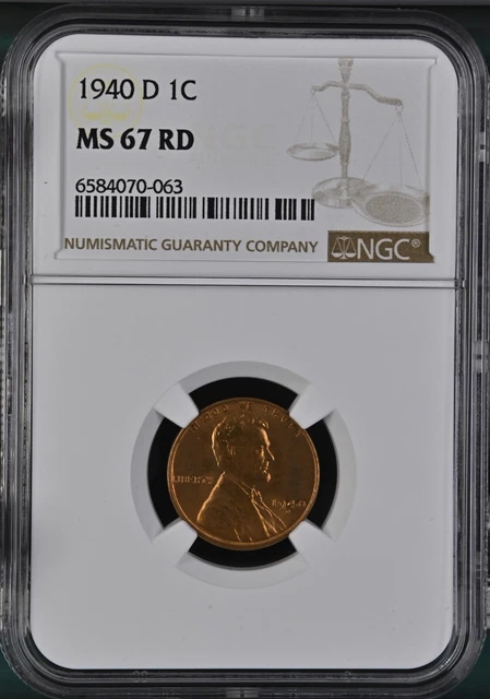 1940 D Lincoln Wheat Cent NGC MS67RD Copper Registry Coin 1C