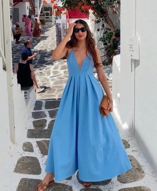 ZARA SKY BLUE Satin-Finish Dress With Draped Detail. Size S. Ref 1131/811  25.00 - PicClick UK