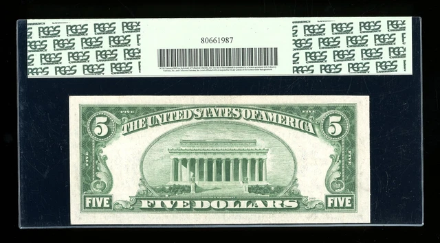 DBR $5 1934-C Silver  Fr. 1653W MA Block Wide Face PCGS 40 PPQ Serial M82767846A 2