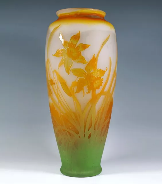 Large Emile Galle Nancy France Cameo Vase Daffodils Height: 46 CM Um 1904