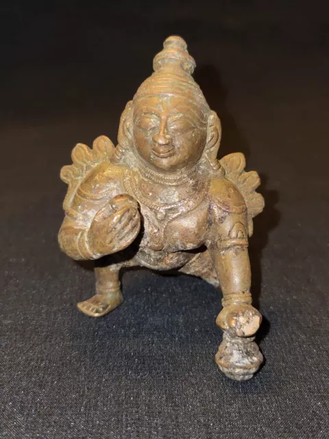 Antique Traditional Indian Bronze Statue Crawling Baby Krishna Laddo Gopal Rare