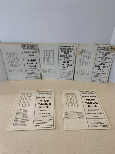 Chicago Milwaukee Pacific Railroad Company Employee TimeTable Lot of 5 1957-1963