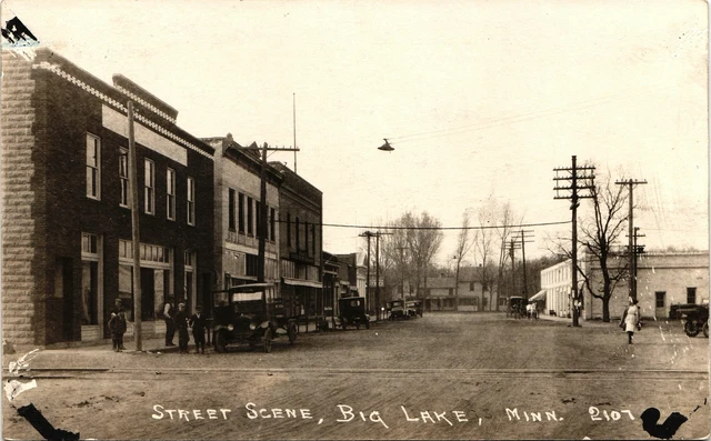 STREET SCENE real photo postcard rppc BIG LAKE MINNESOTA MN c1920