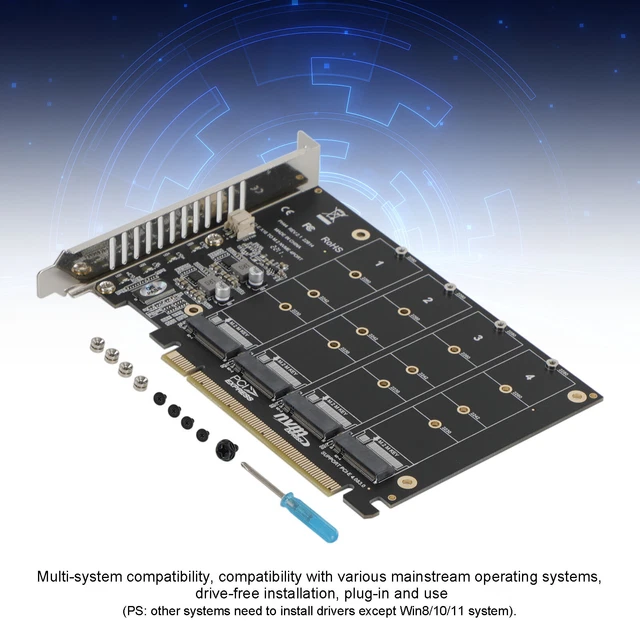 M.2 NVME SSD to PCI-E 4.0 X16 Adapter Expension Card support PH44 2280 2242 AUS 3