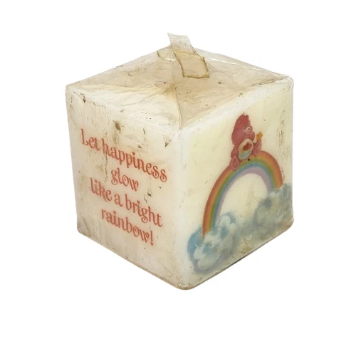 VINTAGE CARE BEARS SQUARE 3" x 3" CANDLE RAINBOW FUNSHINE LOVE A LOT NEVER USED