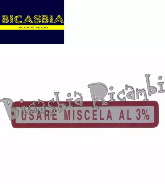 8474 - Targhetta Adesiva Rossa Usare Miscela 3% Vespa 50 125 Special Px Et3