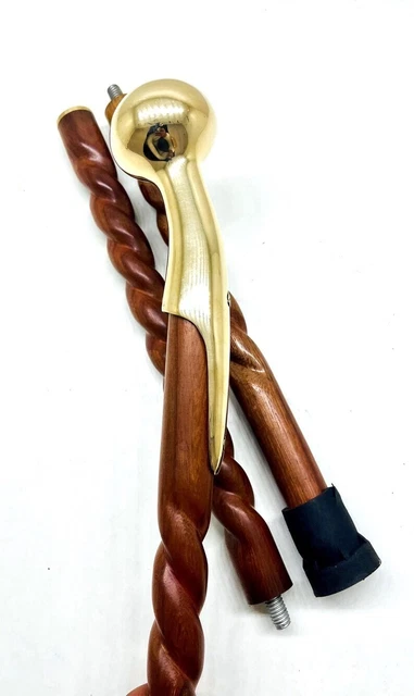 Canne bâton de marche en bois massif manche tête de serpent Canne bâton de marche en bois massif manche tête de serpent