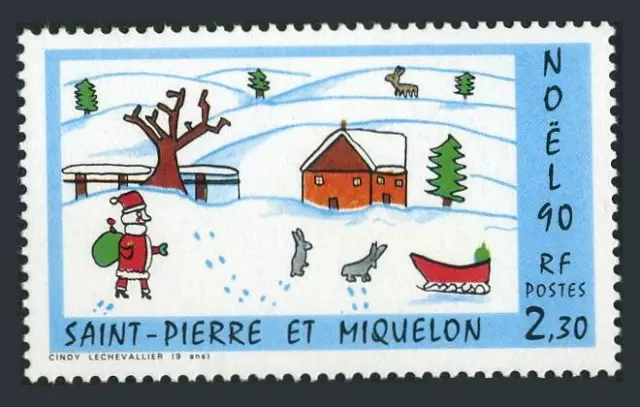 St Pierre & Miquelon 553,MNH.Michel 607. Christmas 1990.Child's drawing.