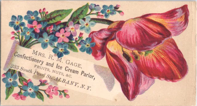 1880s Mrs R M Gage Confectionery Ice Cream Parlor Albany Victorian Trade Card 1 2