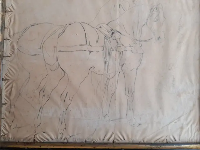 dessin ancien 19ème portrait romantique cheval écurie lot alfred de Neuville 3