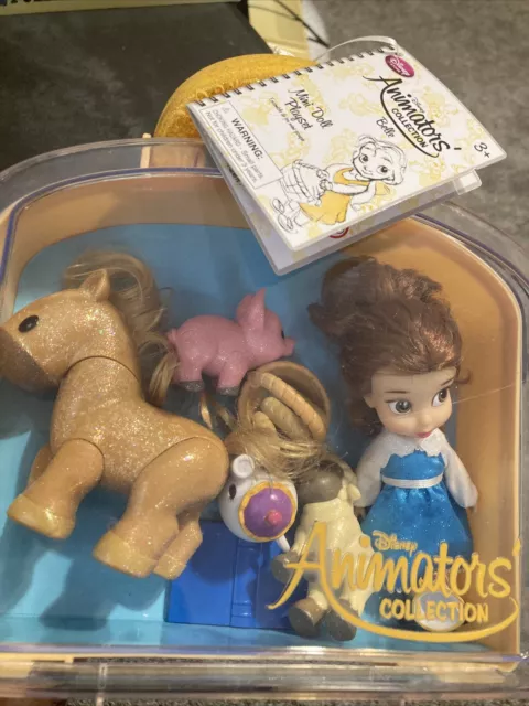 DISNEY Animators' Collection Belle Mini Doll Play Set w Case Philippe Figure Toy