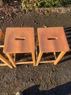 Set of Four Vintage Wooden School Lab Stools (RefH4) 3