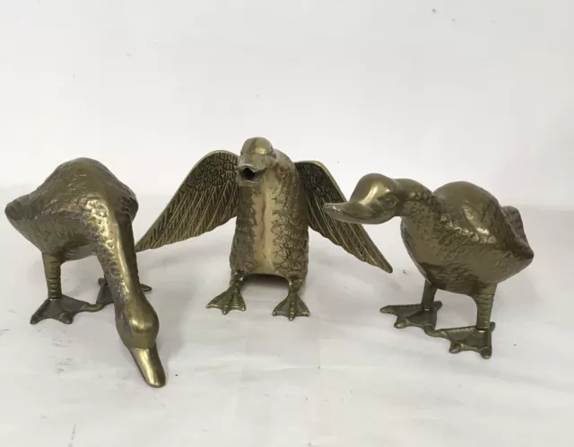 Vintage Set 3 Brass Flying Ducks Geese Duck Mallard Made in Emgland