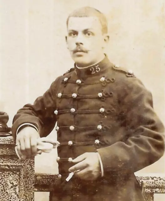 Military CDV Photo French Soldier Smoking 25th Division Vallet Chalons Sur Marne