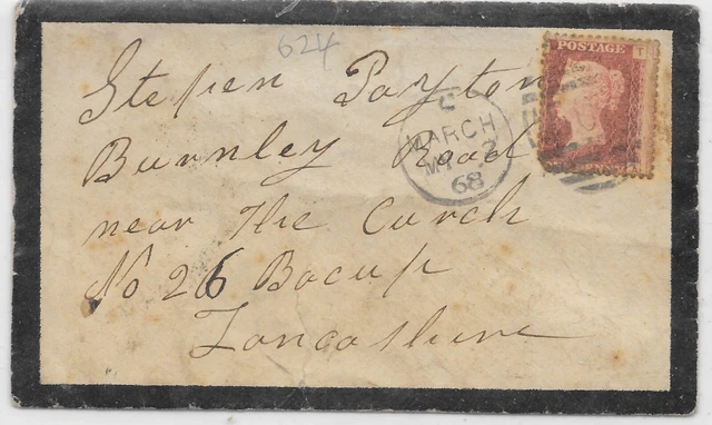 GB Queen Victoria 1d Red  on 1868 Mourning Entire (624)