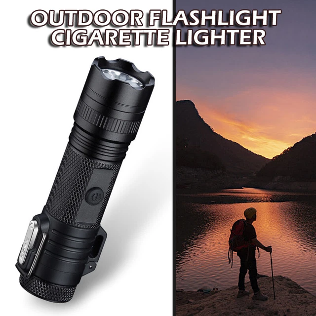 2in1 Electric Arc Flameless Plasma Lighter LED Flashlight for Camping Survival