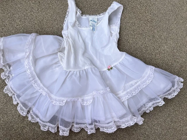Vintage Little Girls Her Majesty White Dress Slip Lace 2T T-2 Lace Petticoat