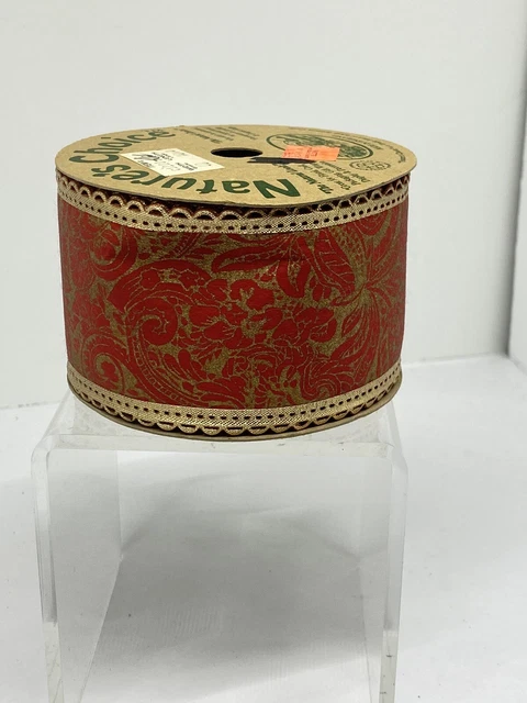 Cinta Oro Rojo 2,5"" X 10 Yardas Naturas Elección Inglaterra Reciclado Navidad Cableado