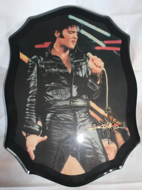 Elvis Presley wall clock black leather pants large lacquered wood sideburns sexy