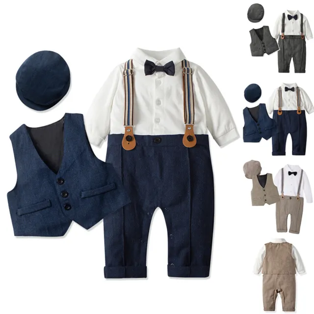 3tlg Baby Jungen Gentleman Trainingsanzug Strampler+Panzer+Hut Festival Outfits