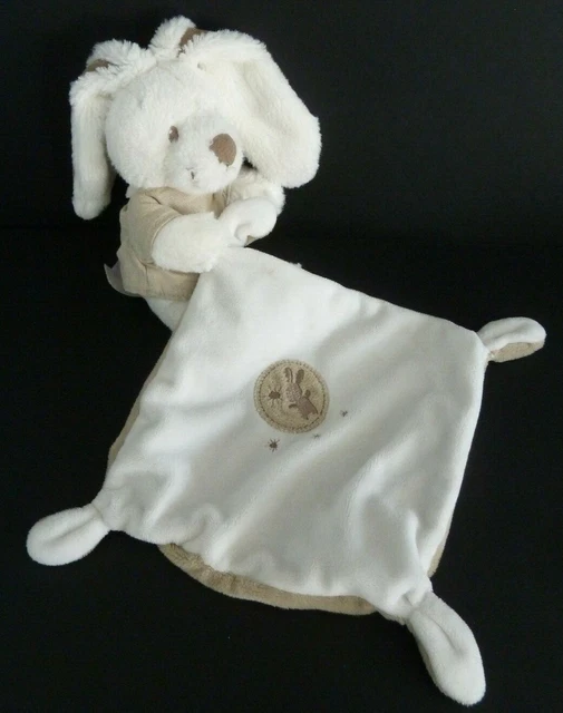 R. Doudou Pommette Lapin Mouchoir  Blanc Ecru Beige Marron Rond Etoile - Ttbe*