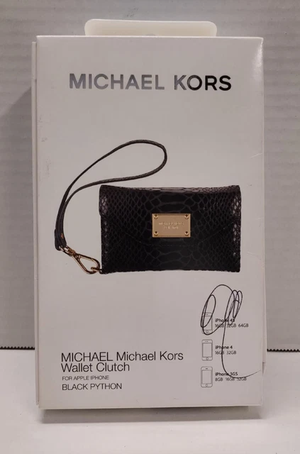 Michael Kors iPhone 4S Black Python Embossed Leather Case Wallet Clutch NIB