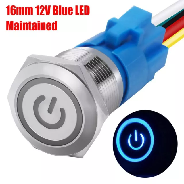 Interrupteur d'alimentation bouton-poussoir de verrouillage DEL 16 mm bleu pour