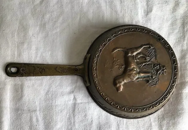 Lovely Old French Copper and Brass Small Frying Pan. Retriever Labrador Dog.