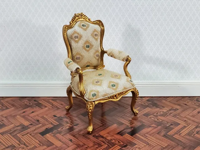 JBM Dollhouse Armchair Chair Gold Louis XV Style 1:12 Scale Miniature Furniture
