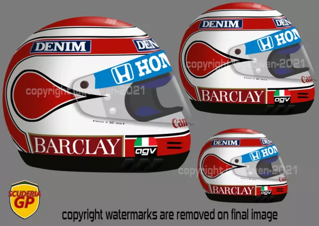 x2 Nelson Piquet F1 Helmet Stickers Vinyl - Scuderia GP