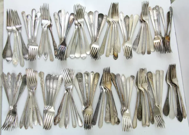 101x DINNER FORKS FLATWARE NO MONO SILVERPLATE LOT VINTAGE CRAFT REUSE REPURPOSE