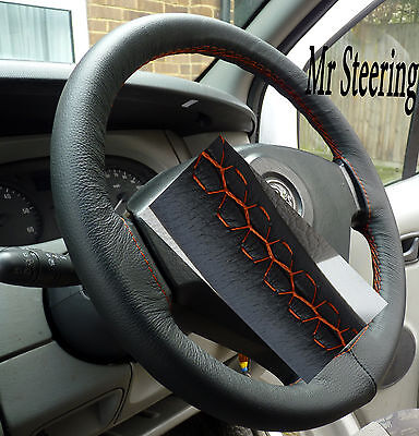 Fits Fiat Fiorino Real Black Italian Leather Steering Wheel Cover Orange Stitch