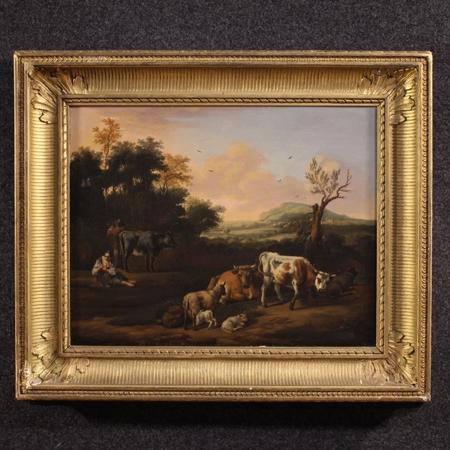Tableau Peinture Huile Toile Chasse Courre Chien Cheval Signé