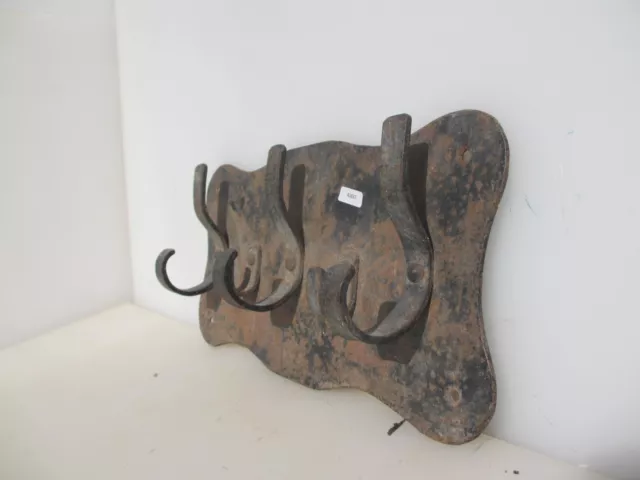 Vintage Wrought Iron Coat Rack Hat Hangers Hooks Hook Wall Old Antique 14"W