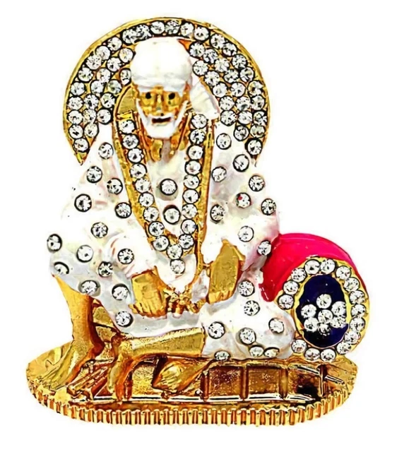 Shirdi Sai Baba Metal Showpiece Statue For Home Car Dashboard Decor