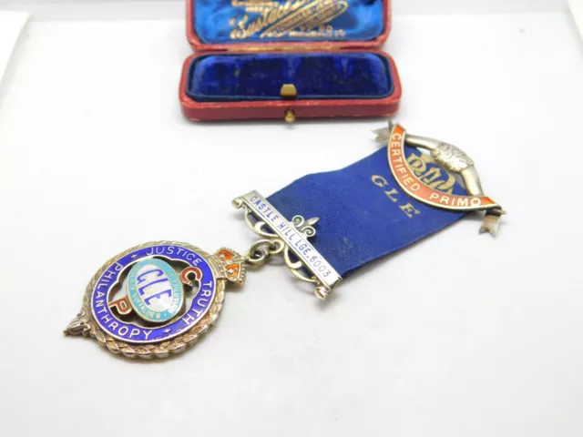 Sterling Silver & Enamel Masonic Castle Hill Medal Antique 1926 Birmingham