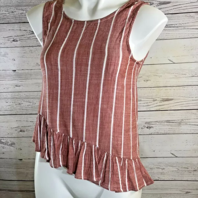 BP Womens Size S sleeveless High Low Ruffle Tank Top Pink W/ Stripe down Shirt 3