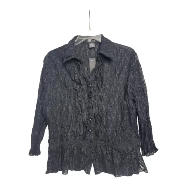 Adele And May Top Womens Small Black Long Sleeve Ruffle Button Up Shirt Ladies